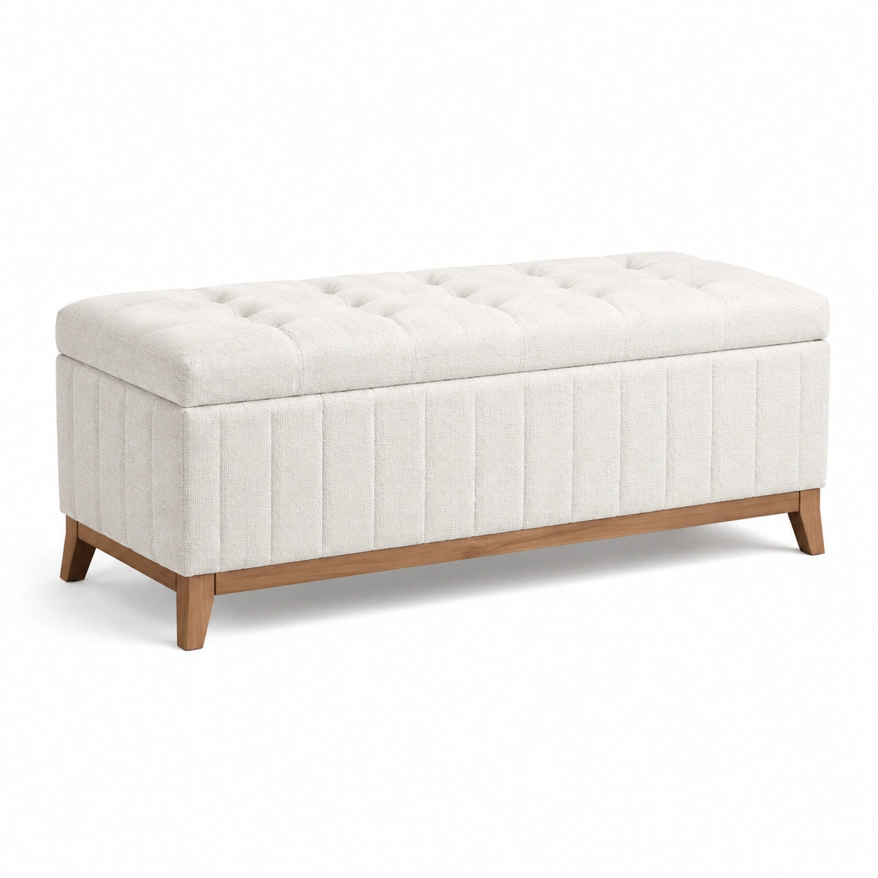 Banc de rangement en bois et tissu polyester beige