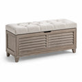 Banc de rangement en bois avec coussin en tissu polyester beige 100x40x45 cm