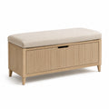 Banc de rangement en bois de chêne et tissu beige 100x40x45 cm