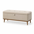 Banc de rangement en tissu polyester avec pieds en bois