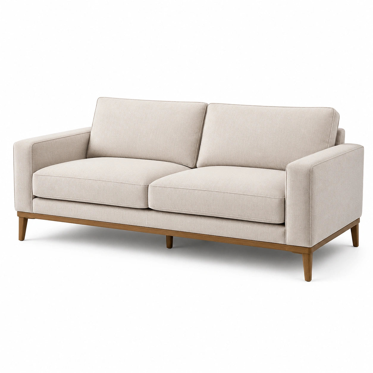 Canapé 3 places en tissu beige et bois