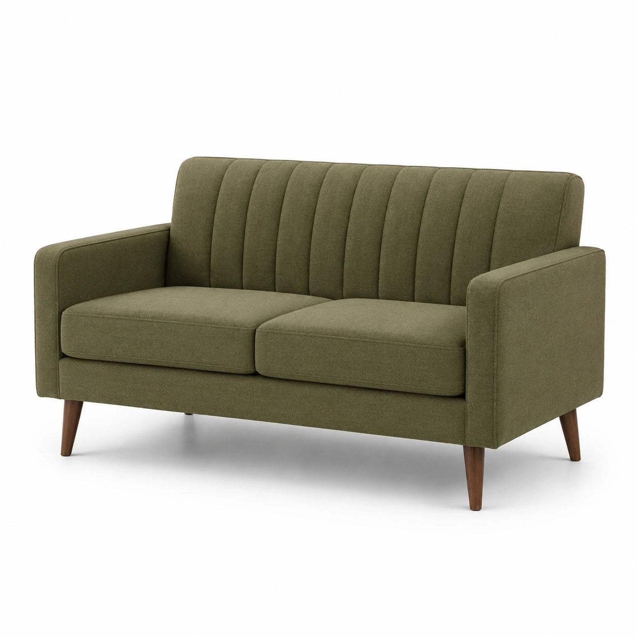 Canapé 2 places en tissu polyester vert avec pieds en bois