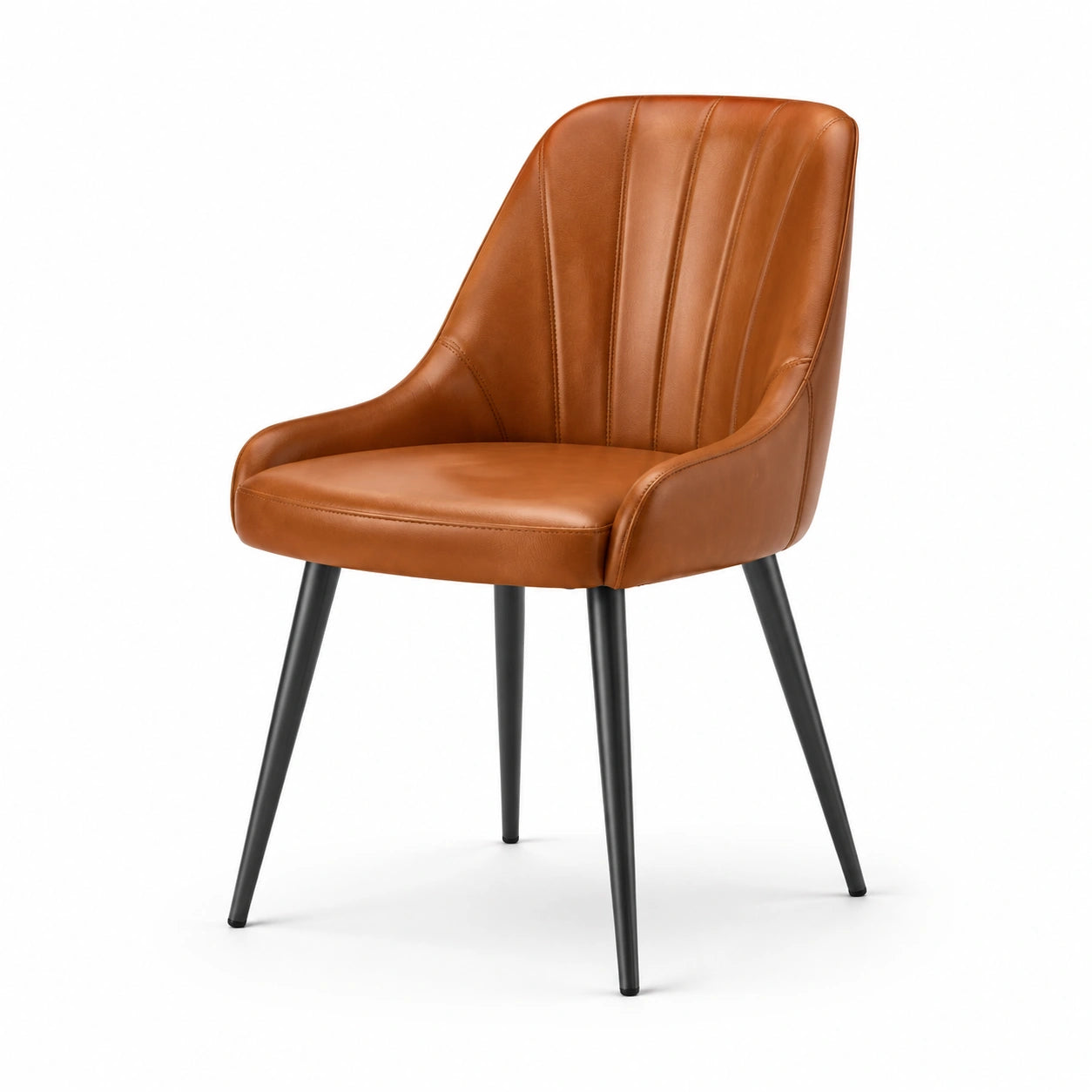 Chaise en cuir synthétique marron avec pieds en métal noir 85 cm