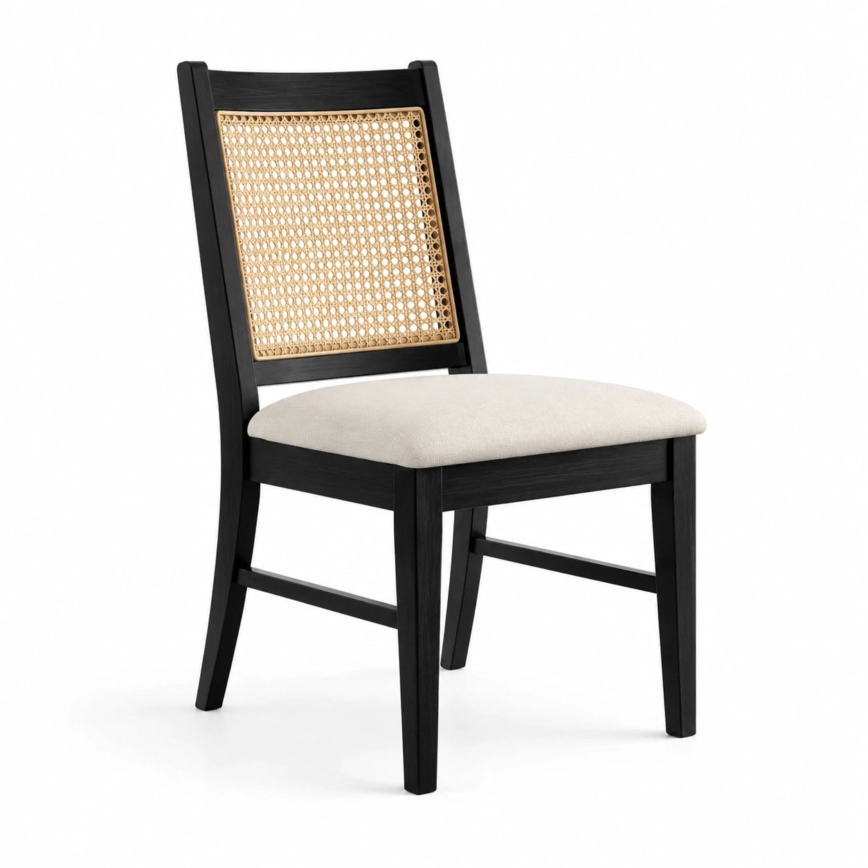 Chaise en bois noir avec cannage et assise en polyester beige