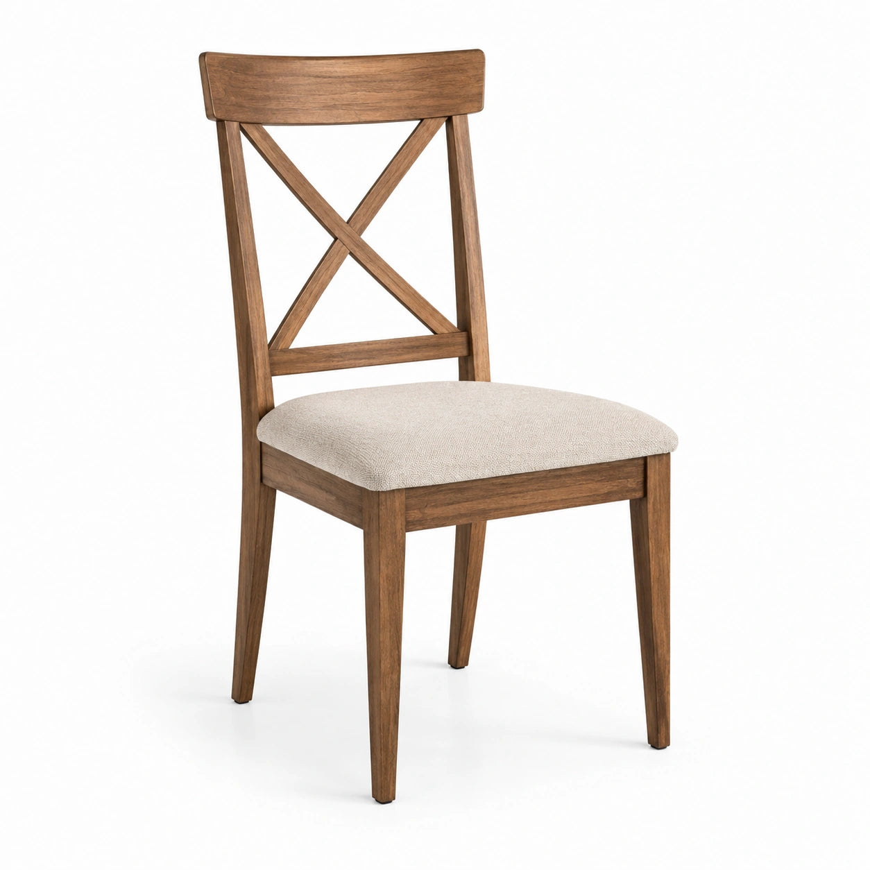 Chaise de salle à manger en bois avec assise en tissu beige