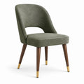 Chaise en bois avec tissu en polyester vert et embouts en métal