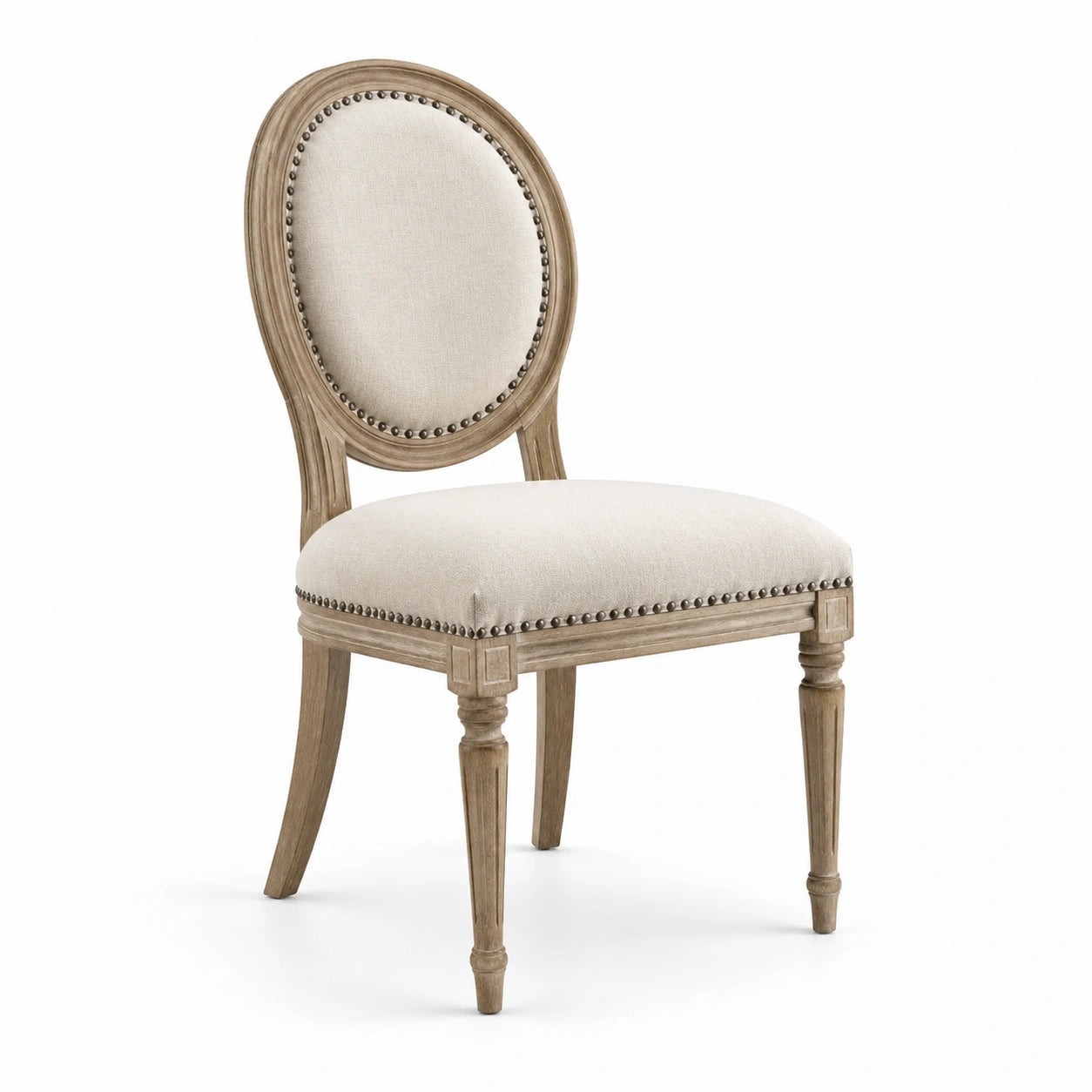 Chaise en bois chêne et tissu lin beige