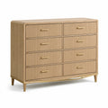 Commode en bois clair avec poignées en métal doré, 120cm x 45cm x 85cm