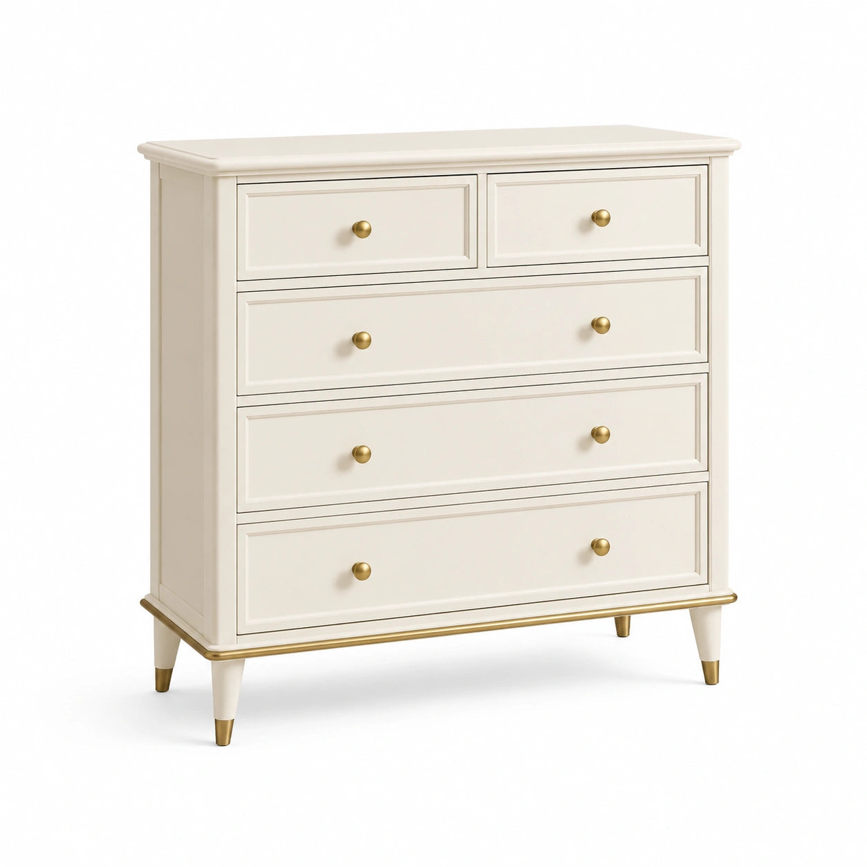 Commode 5 Tiroirs en Bois Ivoire avec Poignées en Métal