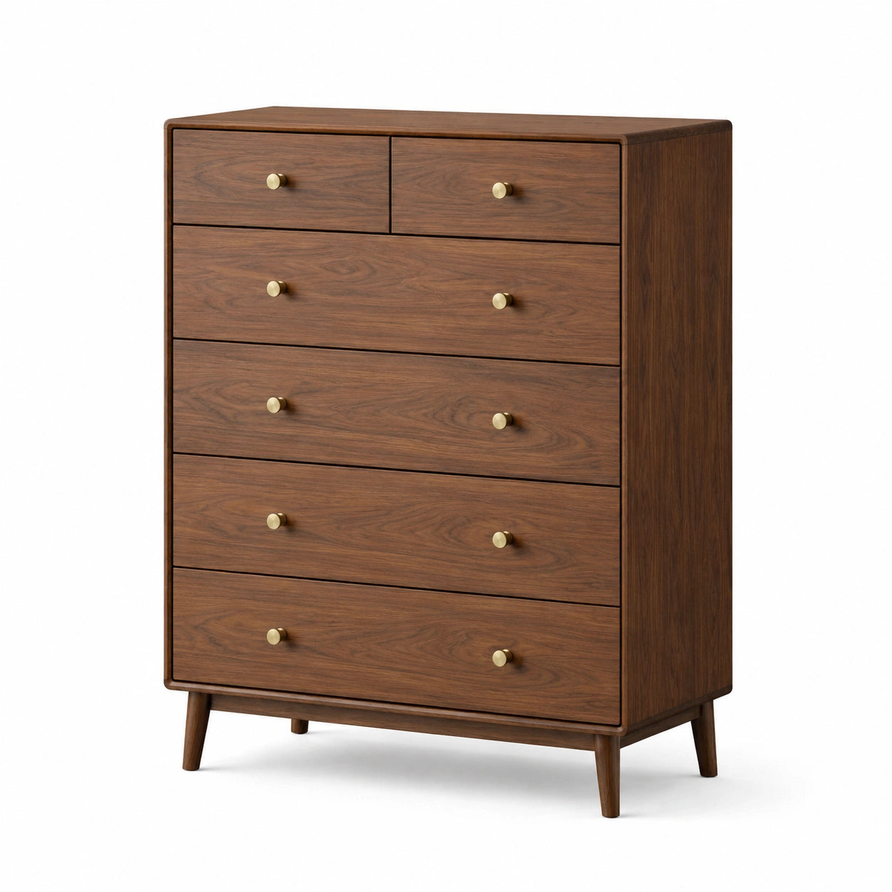 Commode en bois noyer avec poignées en métal, 5 tiroirs, 80x40x100 cm