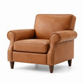 Fauteuil en cuir PU marron avec accoudoirs roulés