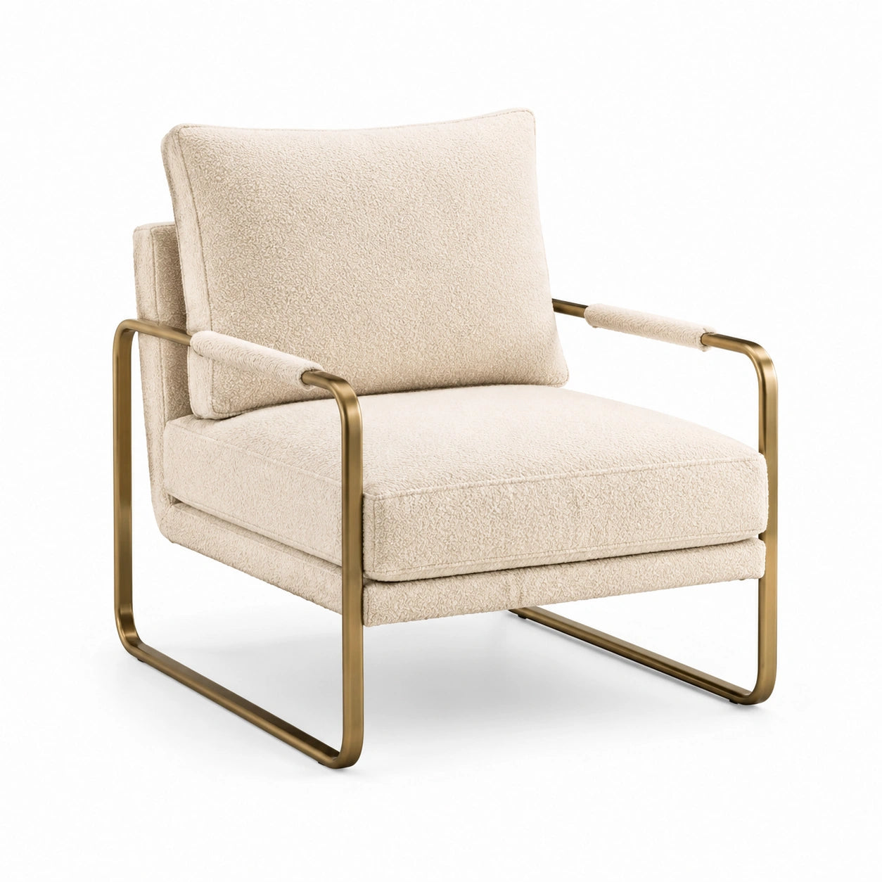 Fauteuil en tissu bouclé polyester beige et cadre en métal