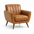 Fauteuil en cuir synthétique marron avec pieds en bois