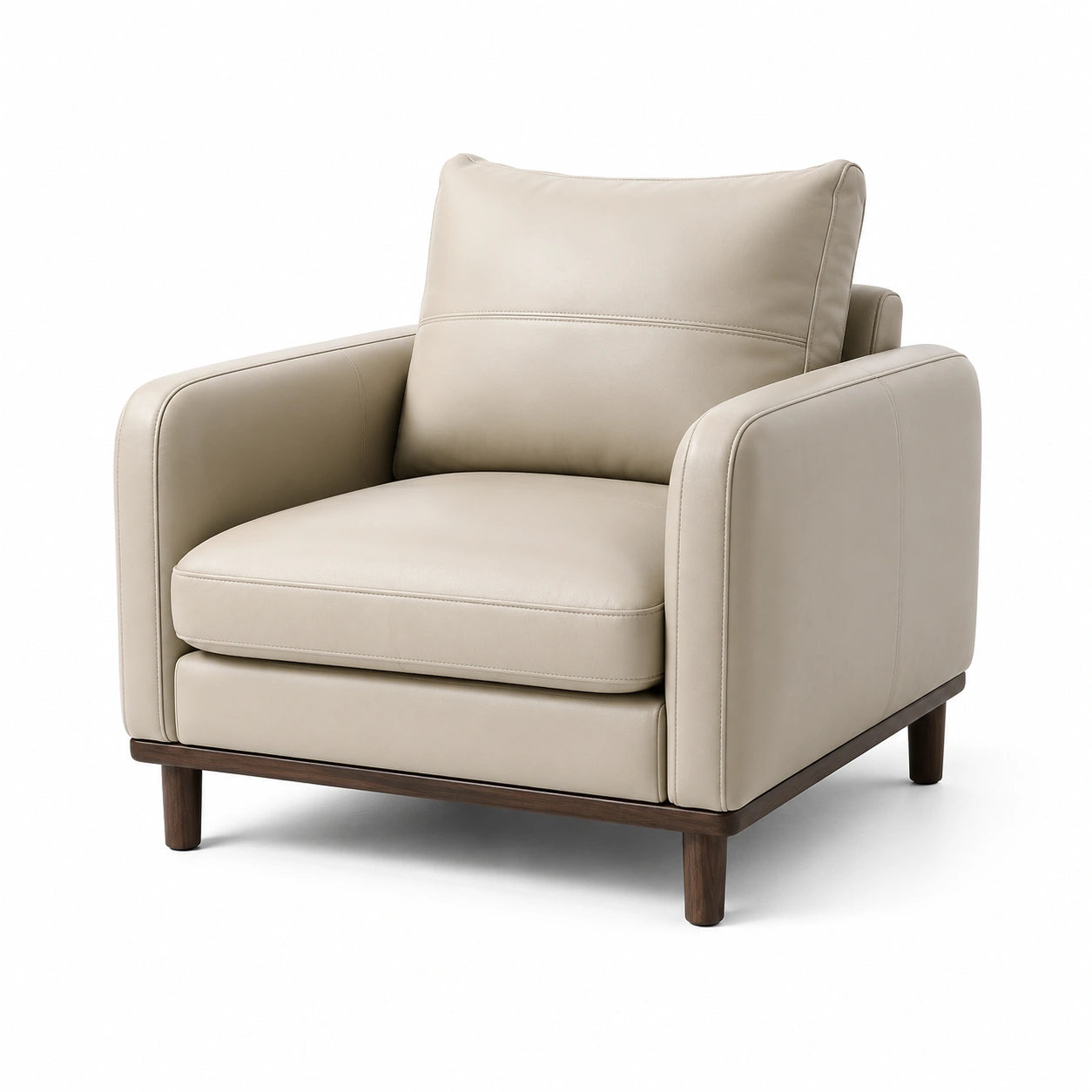 Fauteuil en cuir beige avec structure en bois massif