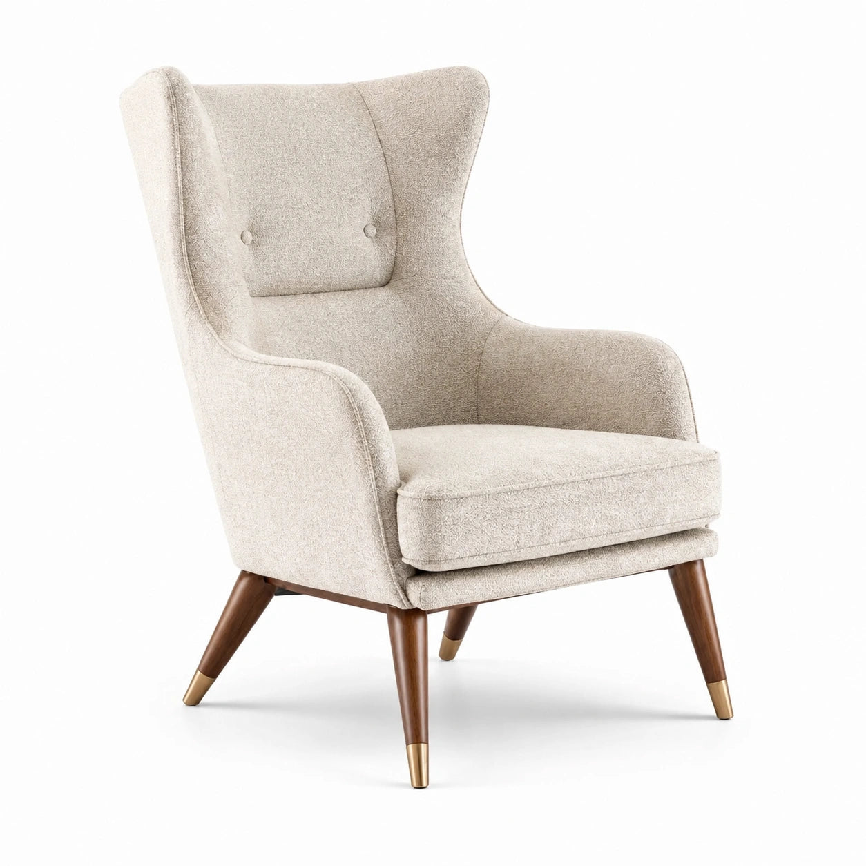 Fauteuil en tissu polyester beige avec pieds en bois massif