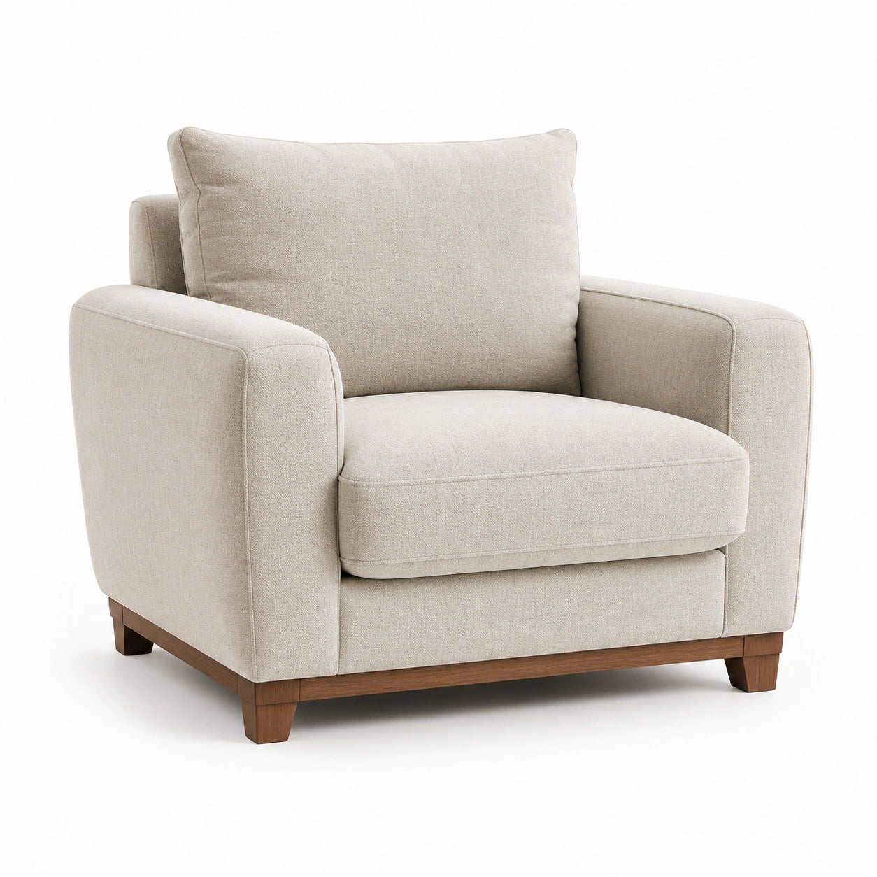 Fauteuil en tissu beige avec pieds en bois