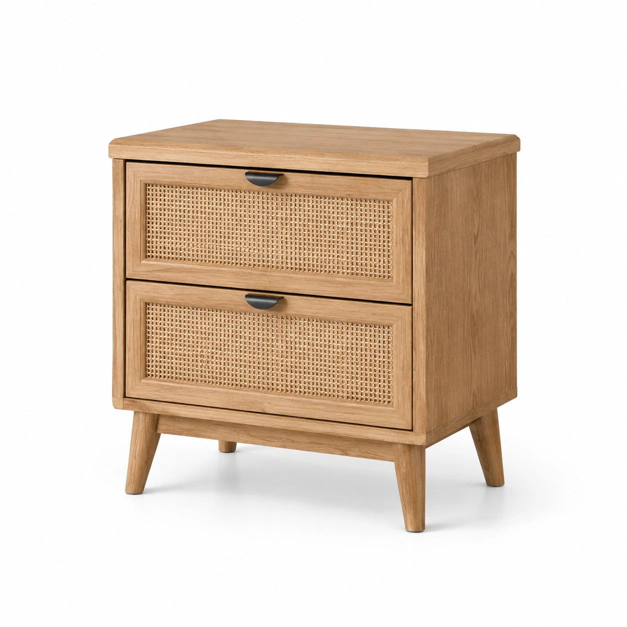 Table de chevet en bois et rotin chêne clair 60x40x55 cm