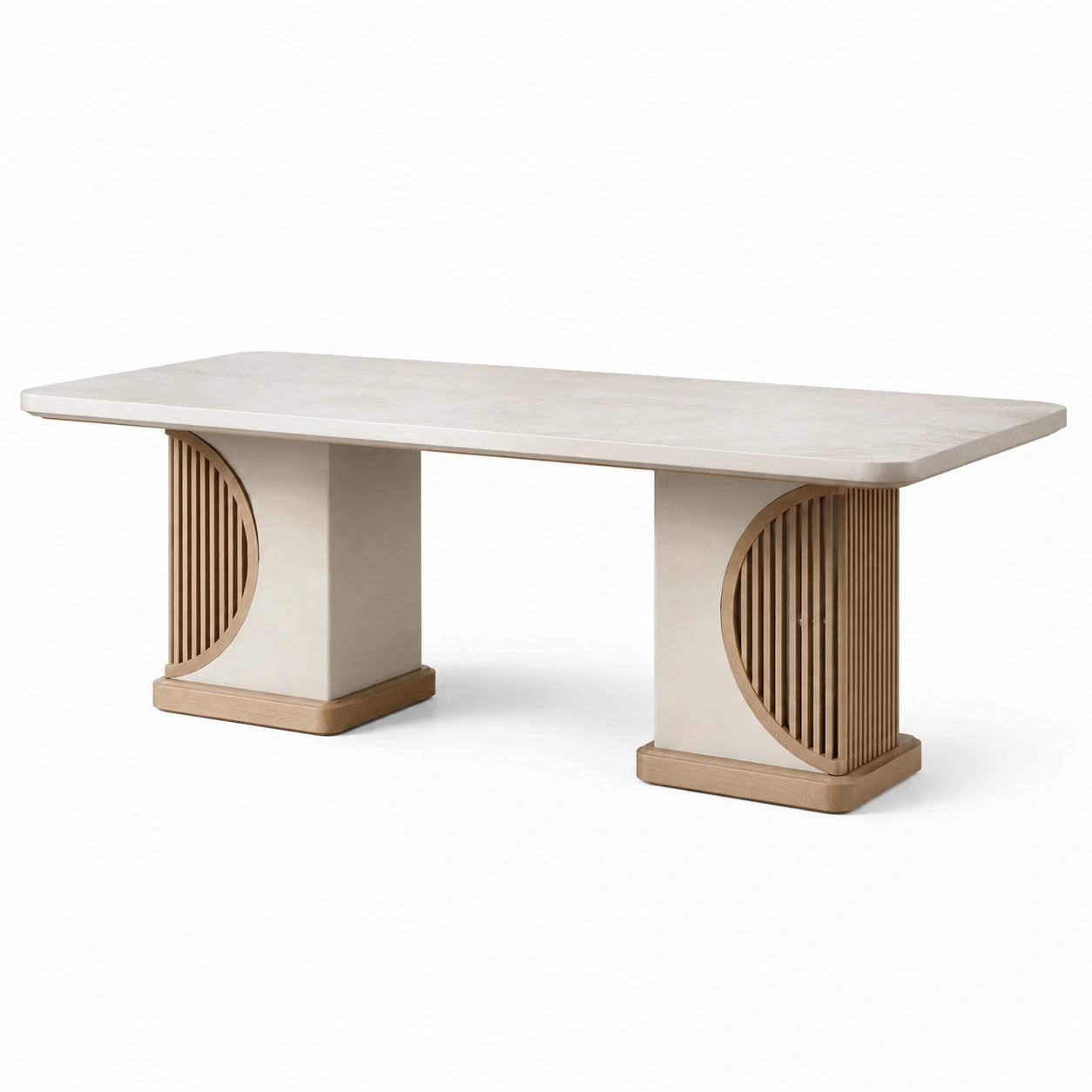 Table rectangulaire en marbre et bois massif beige
